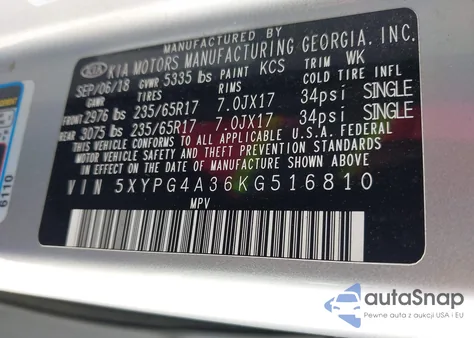 2019 Kia Sorento 2.4L Lx from USA, damaged, VIN 5XYPG4A36KG516810